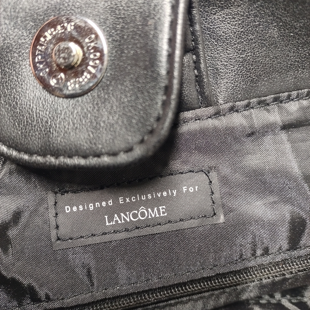 Lancôme Black Tote Bag Silver Chain Strap Shoulder Handbag Faux Leather New - Picture 9 of 9